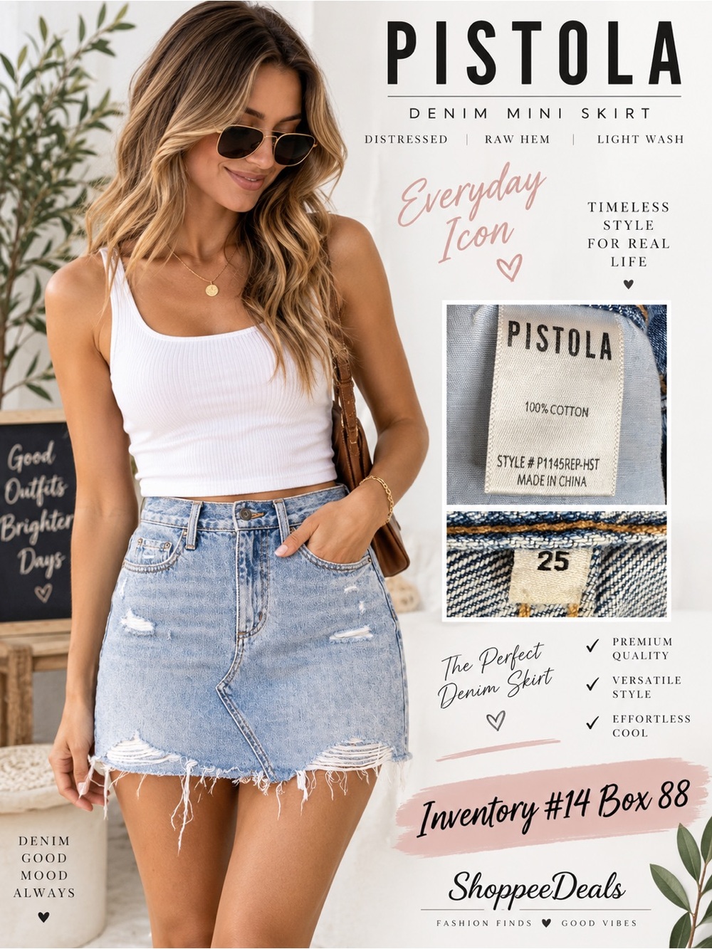 Pistola Denim Distressed Mini Skirt Size 25 Light Wash Raw Hem 100% Cotton